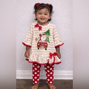 NWT!Striped Santa Outfit with Polka Dot Leggings
